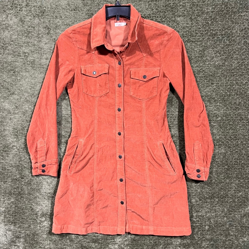 Faherty Michelle Corduroy Dress Womens Small Orange Western Mini Long Sleeve